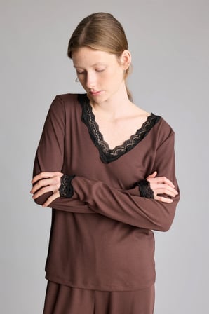 Regular Fit Dantel Detaylı V Yaka Uzun Kollu 2'li Ribana Pijama Takımı