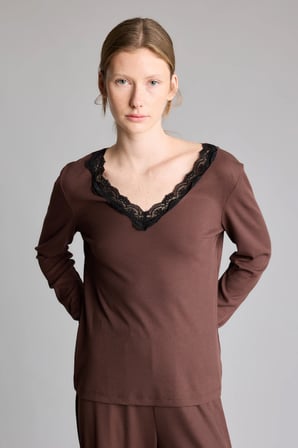Regular Fit Dantel Detaylı V Yaka Uzun Kollu 2'li Ribana Pijama Takımı