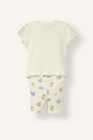 DeFacto Baskılı Kıvırcık Kenarlı Fitilli Kaşkorse Şortlu 2'li Pijama Takımı Kız Bebek H9310A526SMWT46
