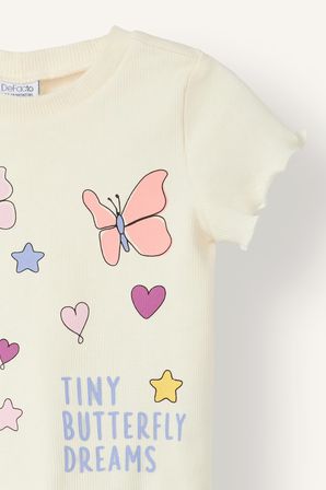 DeFacto Baskılı Kıvırcık Kenarlı Fitilli Kaşkorse Şortlu 2'li Pijama Takımı Kız Bebek H9310A526SMWT46