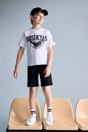 DeFacto %100 Pamuk Beşiktaş Kısa Kollu Pijama Üst Şort Pijama Alt 2'li Pijama Takımı Erkek Çocuk H7618A826HSWT34