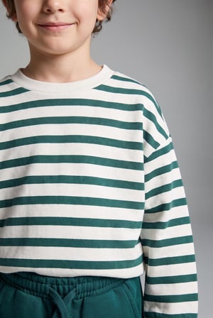 Oversize Bisiklet Yaka Çizgili Sweatshirt Erkek Bebek