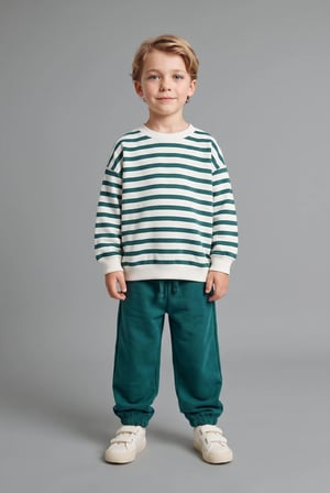 Oversize Bisiklet Yaka Çizgili Sweatshirt Erkek Bebek
