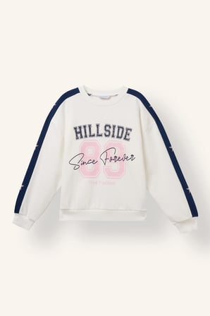 Bisiklet Yaka Şeritli Baskılı Sweatshirt Kız Çocuk