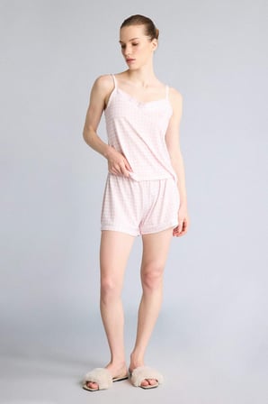 DeFacto Ultra Yumuşak Regular Fıt Askılı 2'li Softshell Açık Pembe Şortlu Pijama Takımı H7025AX26SMPN38