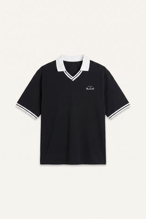 Boxy Fit Nakışlı Polo Yaka Tişört