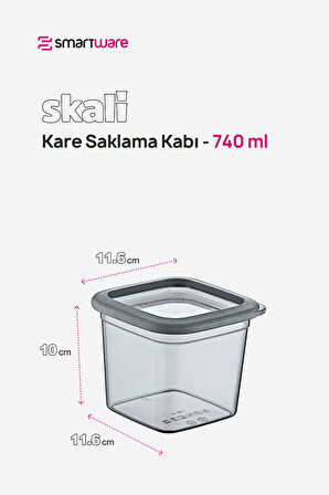 Smartware 6'Lı Set Skali Kare Saklama Kabı Antrasit 740 ML 