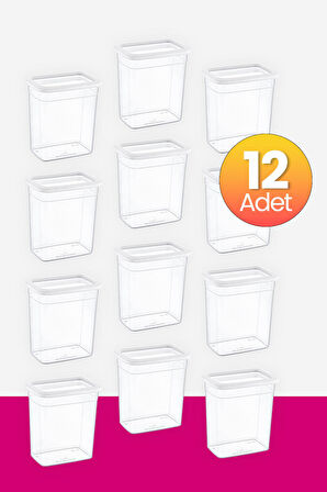 Smartware 12'Li Set Skali Dikdörtgen Saklama Kabı Beyaz 2350 ML