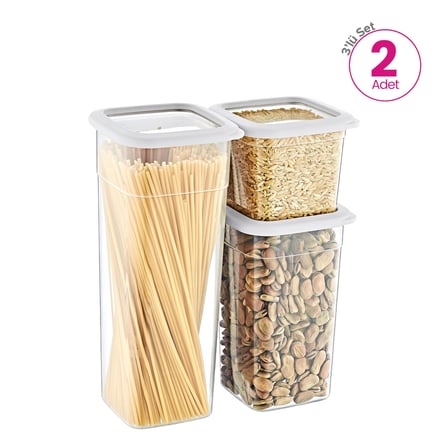 Smartware 2'Li Set Skali Kare Saklama Kabı Beyaz (2'şer adet 740 ml, 1440 ml, 2350 ml)