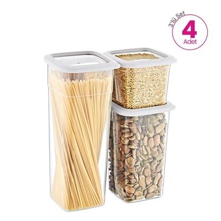 Smartware 4'Lü Set Skali Kare Saklama Kabı Beyaz (4'şer adet 740 ml, 1440 ml, 2350 ml)