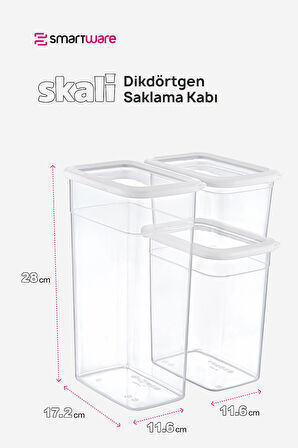 Smartware 4'Lü Set Skali Dikdörtgen Saklama Kabı Beyaz (4'şer adet 1210 ml, 2350 ml, 3500 ml)