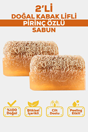 2'li Doğal Kabak Lifli Pirinç Özlü Sabun 130g - Aydınlatıcı & Doğal Peeling Etkili