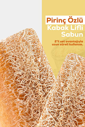 2'li Doğal Kabak Lifli Pirinç Özlü Sabun 130g - Aydınlatıcı & Doğal Peeling Etkili