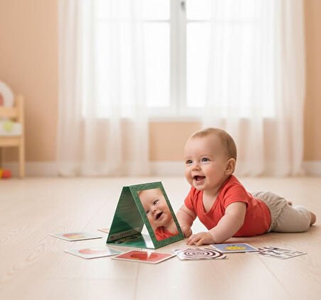 Laco Kids Tummy Time Smart Baby Card - Karın Üstü Aktivite Zeka Kartları + Güvenli Ayna (0-12 Ay)
