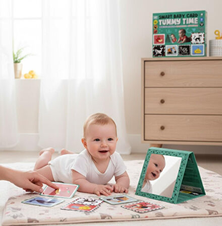 Laco Kids Tummy Time Smart Baby Card - Karın Üstü Aktivite Zeka Kartları + Güvenli Ayna (0-12 Ay)