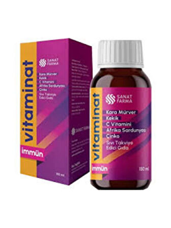 Vitaminat İmmün Kara Mürver C Vitamini Çinko Sıvı Takviye Edici 150 ml