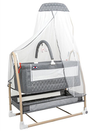 TommyBaby Royal Anne Yanı Beşik Tüllü Sepet Beşik Sallanabilir Bebek Beşiği Anne Yanı Beşik
