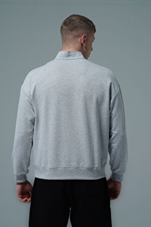 George Phoenix Daily Core - Gri Melanj Yarım Fermuarlı Pamuklu Erkek Oversize Sweatshirt