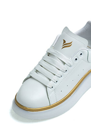 OLD LONDON Beyaz Gold Şerit Detaylı Taban Unisex Sneakers Spor Ayakkabı