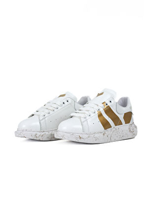 OLD LONDON Beyaz Gold Desen Detaylı Taban Unisex Sneakers Spor Ayakkabı