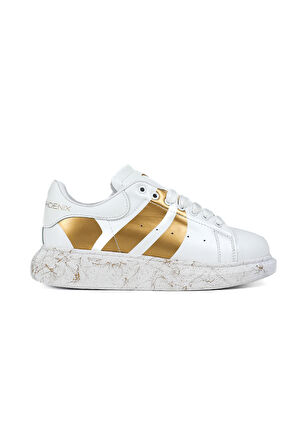 OLD LONDON Beyaz Gold Desen Detaylı Taban Unisex Sneakers Spor Ayakkabı