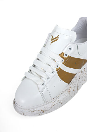 OLD LONDON Beyaz Gold Desen Detaylı Taban Unisex Sneakers Spor Ayakkabı