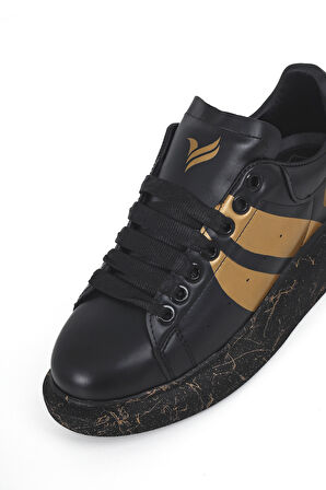 OLD LONDON Siyah Gold Desen Detaylı Taban Unisex Sneakers Spor Ayakkabı