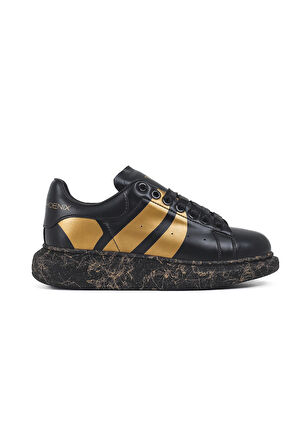 OLD LONDON Siyah Gold Desen Detaylı Taban Unisex Sneakers Spor Ayakkabı