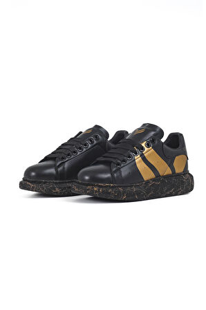 OLD LONDON Siyah Gold Desen Detaylı Taban Unisex Sneakers Spor Ayakkabı