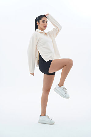 George Phoenix Daily Core - Bej Oversize Yarım Fermuarlı Sweatshirt