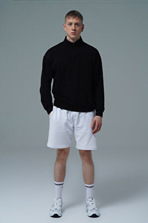 George Phoenix Daily Core - Siyah Yarım Fermuarlı Pamuklu Erkek Oversize Sweatshirt