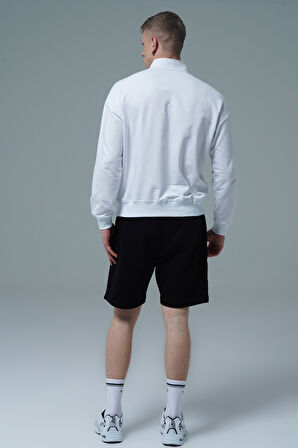George Phoenix Daily Core - Beyaz Yarım Fermuarlı Pamuklu Erkek Oversize Sweatshirt