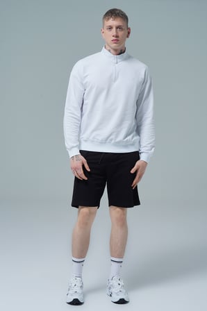 George Phoenix Daily Core - Beyaz Yarım Fermuarlı Pamuklu Erkek Oversize Sweatshirt