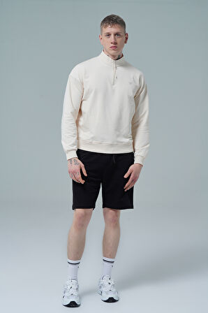 George Phoenix Daily Core - Bej Yarım Fermuarlı Pamuklu Erkek Oversize Sweatshirt