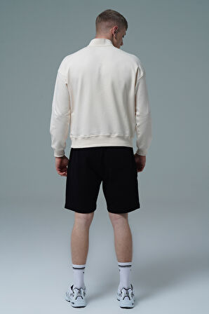 George Phoenix Daily Core - Bej Yarım Fermuarlı Pamuklu Erkek Oversize Sweatshirt