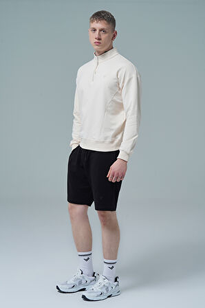George Phoenix Daily Core - Bej Yarım Fermuarlı Pamuklu Erkek Oversize Sweatshirt
