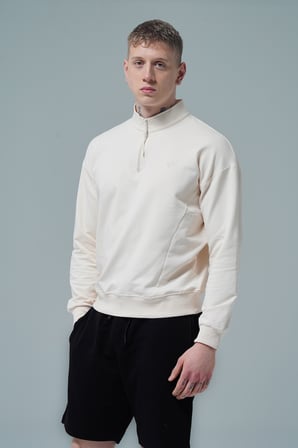 George Phoenix Daily Core - Bej Yarım Fermuarlı Pamuklu Erkek Oversize Sweatshirt