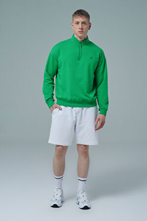 George Phoenix Daily Core - Yeşil Yarım Fermuarlı Pamuklu Erkek Oversize Sweatshirt