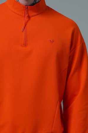George Phoenix Daily Core - Turuncu Yarım Fermuarlı Pamuklu Erkek Oversize Sweatshirt