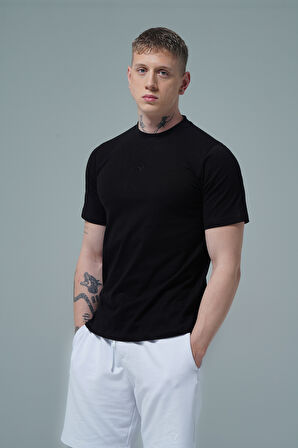 George Phoenix Pure Comfort - Siyah Rahat Kesim %100 Pamuklu Basic Erkek Tişörtü