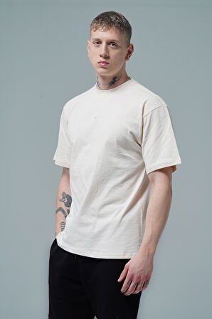 George Phoenix Pure Comfort - Bej Rahat Kesim %100 Pamuklu Basic Erkek Tişörtü