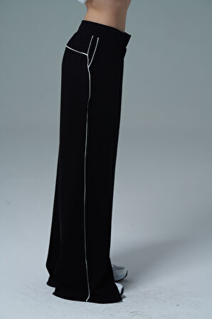 Soft Touch Premium Slit Palazzo Pants - Siyah Yüksek Bel Modal Kumaşlı Yırtmaçlı Kadın Palazzo Bol Paça Eşofman Altı