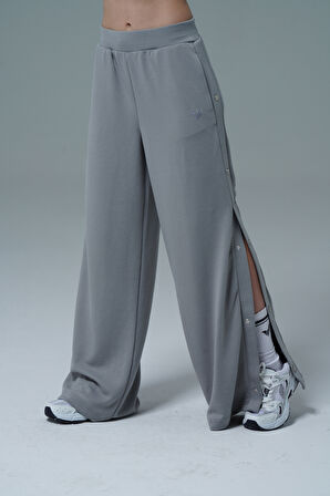 Soft Touch - Gri Yüksek Bel Modal Kumaşlı Çıtçıtlı Kadın Palazzo Bol Paça Eşofman Altı