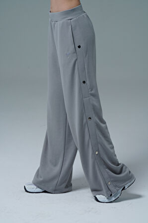 Soft Touch - Gri Yüksek Bel Modal Kumaşlı Çıtçıtlı Kadın Palazzo Bol Paça Eşofman Altı