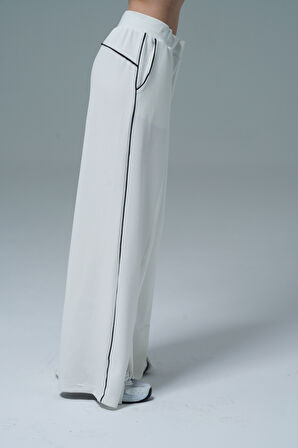 Soft Touch Premium Slit Palazzo Pants - Bej Yüksek Bel Modal Kumaşlı Yırtmaçlı Kadın Palazzo Bol Paça Eşofman Altı