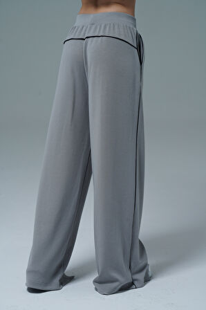 Soft Touch Premium Slit Palazzo Pants - Gri Yüksek Bel Modal Kumaşlı Yırtmaçlı Kadın Palazzo Bol Paça Eşofman Altı