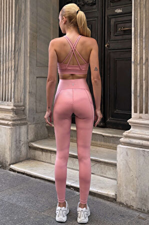 Aero Motion Premium  - Desenli Pudra Yüksek Bel Push-Up Toparlayıcı Tayt