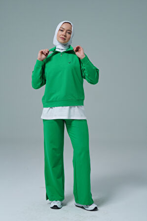 Yeşil V Yaka Tesettür Sweatshirt 