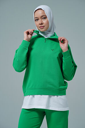 Yeşil V Yaka Tesettür Sweatshirt 
