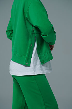 Yeşil V Yaka Tesettür Sweatshirt 